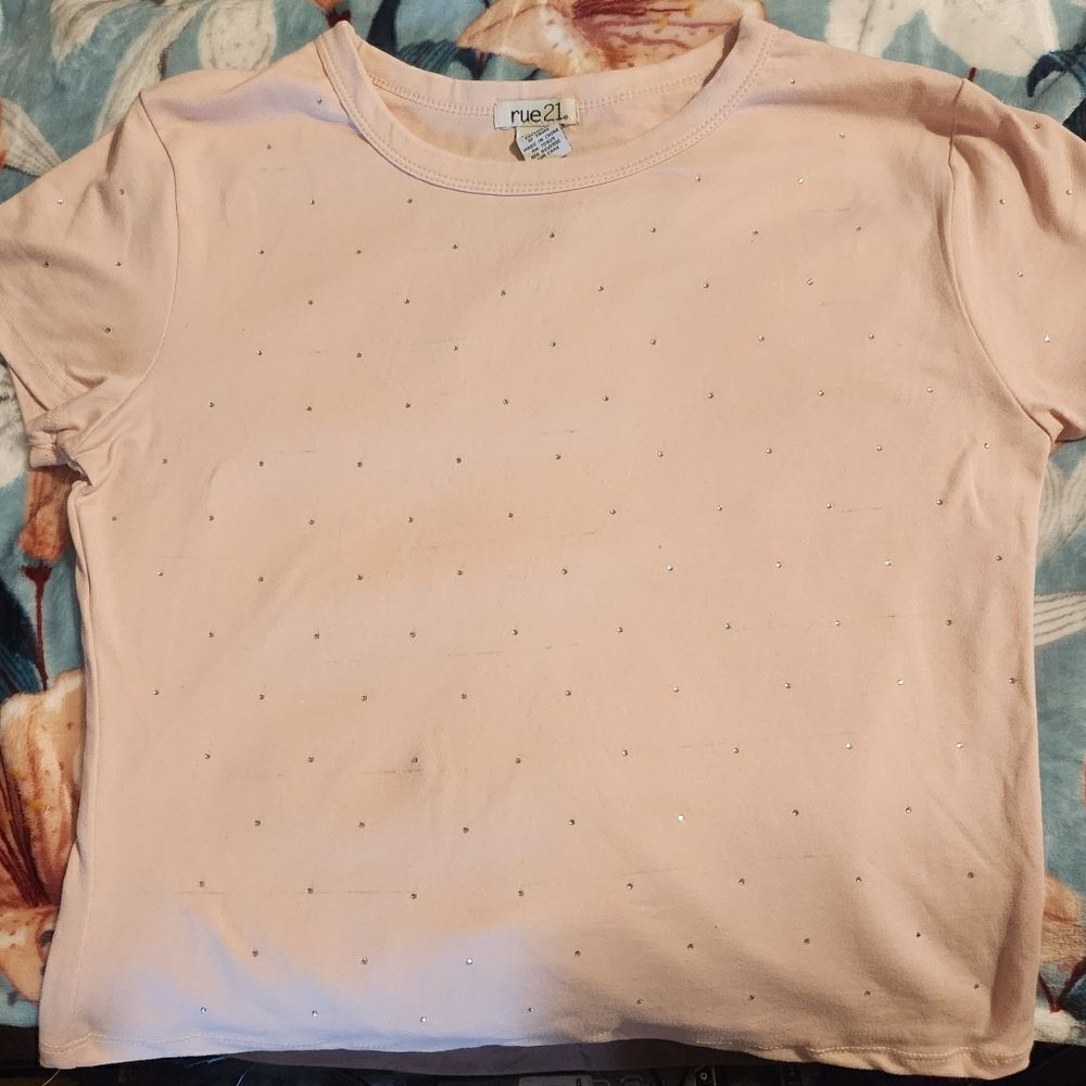 Pastel Pink Bejeweled Short Sleeve Shirt
